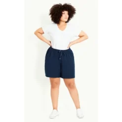 Women's Plus Size Linen Blend Short - Navy | EVANS -Women Store GUEST 87d86401 f30e 4e51 a3f1 45ab1ab3ab77