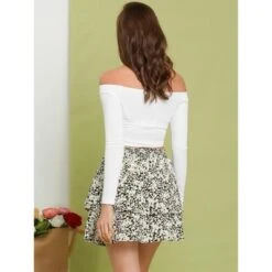 Allegra K Women's Layered Ruffle Hem Elastic Waist A-Line Skater Floral Mini Skirt -Women Store GUEST 885c9645 2ec5 43ca 9b2e dcc5e1f6b805