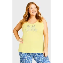 Women's Plus Size Eggstra Sleep Tank - Yellow| AVENUE -Women Store GUEST 888abc10 714d 43ba 8513 9aa44ed62b30