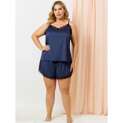 Agnes Orinda Women's Plus Size Lace Panel Elastic Waist Camisole Pajama Set 5 Agnes Orinda Women's Plus Size Lace Panel Elastic Waist Camisole Pajama Set - Image 3