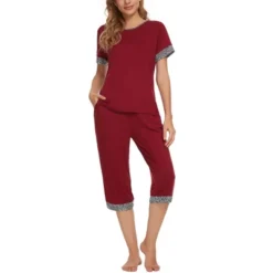 Cheibear Womens Round Neck Pajama Set With Capri Pants Casual Lounge Sleepwear 13 Cheibear Womens Round Neck Pajama Set With Capri Pants Casual Lounge Sleepwear -Women Store GUEST 89150e3c d5f0 46da add7 b5ae094ef42c