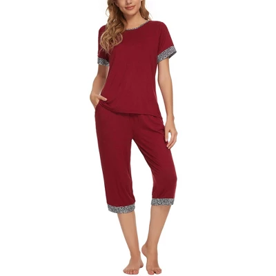 Cheibear Womens Round Neck Pajama Set With Capri Pants Casual Lounge Sleepwear 8 Cheibear Womens Round Neck Pajama Set With Capri Pants Casual Lounge Sleepwear - Image 6