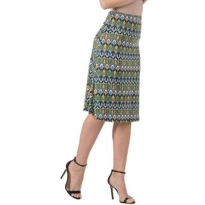 24seven Comfort Apparel Womens Green Geometric Elastic Waist Knee Length Skirt 3 24seven Comfort Apparel Womens Green Geometric Elastic Waist Knee Length Skirt