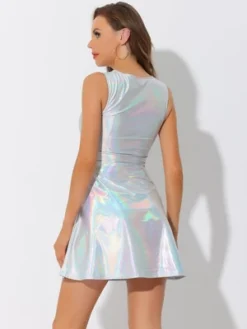 Allegra K Women's Metallic Sleeveless High Waist Party Holographic Dress -Women Store GUEST 8954b2d2 df77 4982 bc9d ee91cbbb9e63