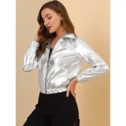 Allegra K Women's Track Holographic Shiny Long Sleeve Metallic Zip Front Jacket 17 Allegra K Women's Track Holographic Shiny Long Sleeve Metallic Zip Front Jacket -Women Store GUEST 89bfaaba 41ed 4bd5 a0be 45c7147db114