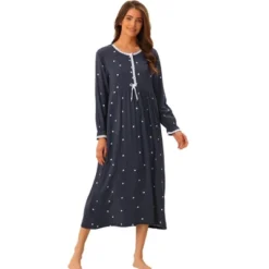 Cheibear Womens Pajamas Loungewear Long Sleeve Round Neck Midi Nightgown -Women Store GUEST 8a12492a 4ab7 4bba a89f 79435ebb349c