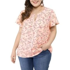 Agnes Orinda Women's Plus Size Keyhole Floral Chiffon Flared Sleeve Summer Trendy Peasant Tops -Women Store GUEST 8a294cf3 1873 4b5b 9ce7 897401a91ed3