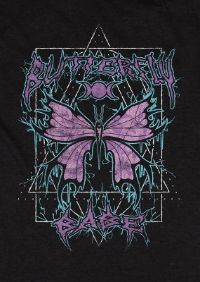 Bioworld Distressed Metal Butterfly Crew Neck Short Sleeve Black Heather Women's Night Shirt 3 Bioworld Distressed Metal Butterfly Crew Neck Short Sleeve Black Heather Women's Night Shirt