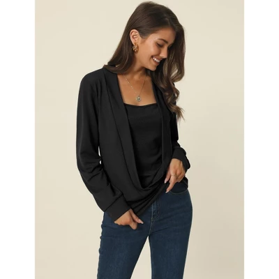 Seta T Women's Casual Fake Two-Piece Square Neck Long Sleeve Solid Color Knit Blouse 4 Seta T Women's Casual Fake Two-Piece Square Neck Long Sleeve Solid Color Knit Blouse - Image 2