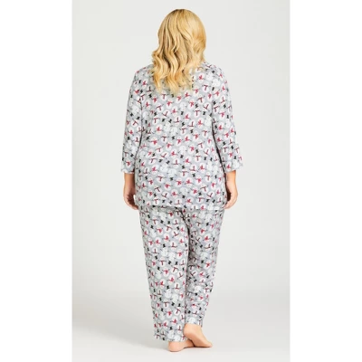 Women's Plus Size Snowman Hacci V Neck Sleep Top - Gray | AVENUE 5 Women's Plus Size Snowman Hacci V Neck Sleep Top - Gray | AVENUE - Image 3