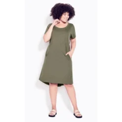 Women's Plus Size Hello Sunshine Plain Dress - Olive | ZIM & ZOE -Women Store GUEST 8e0135e2 c798 4038 9daf 72048b77572c