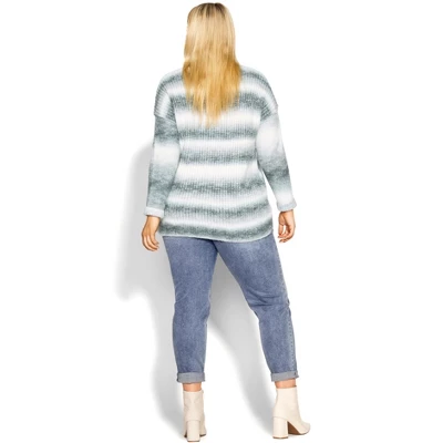 Women's Plus Size Stripe Pocket Sweater - Smoke | SOCIETIE+ 3 Women's Plus Size Stripe Pocket Sweater - Smoke | SOCIETIE+