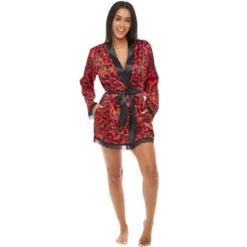 Womens Leopard Print Robe, Short Satin Silk Lace Trim -Women Store GUEST 8f50a9df f408 47ad 9413 af7c86c38e11