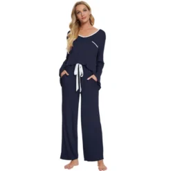 Cheibear Womens Pajama Set Soft Modal Contrast Color Long Sleeve Shirt And Pants Sleepwear 2pcs -Women Store GUEST 8ff50ed0 bf47 464d a456 3aaaf522f514