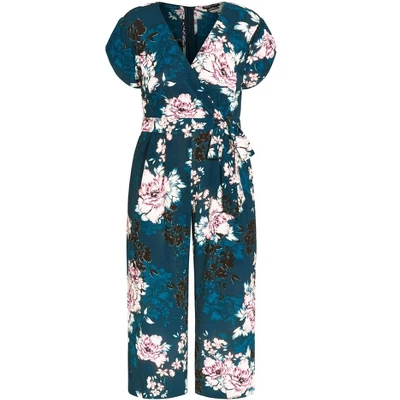 Women's Plus Size Blossom Tie Jumpsuit - Jade | CITY CHIC 5 Women's Plus Size Blossom Tie Jumpsuit - Jade | CITY CHIC - Image 3