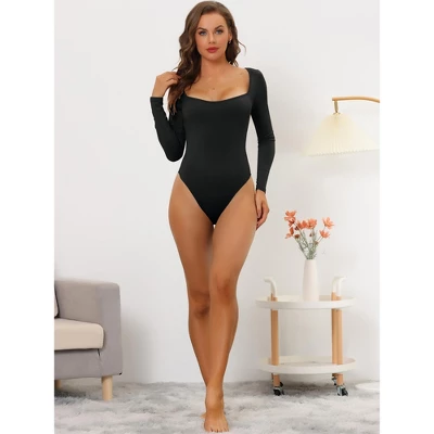 Allegra K Women's Long Sleeve Slim Fit Stretchy Square Neck Leotard Jumpsuit 5 Allegra K Women's Long Sleeve Slim Fit Stretchy Square Neck Leotard Jumpsuit - Image 3