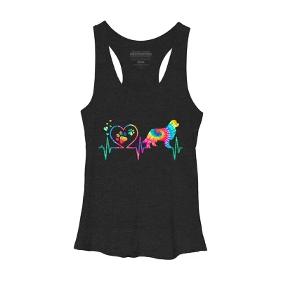 Women's Design By Humans Newfoundland Tie Dye Heart Beat Paw Prints By MiuMiuShop Racerback Tank Top 4 Women's Design By Humans Newfoundland Tie Dye Heart Beat Paw Prints By MiuMiuShop Racerback Tank Top - Image 2