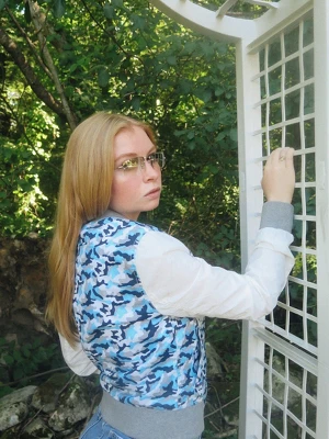 Members Only Women's Camouflage Baseball Jacket With Nylon Sleeves 5 Members Only Women's Camouflage Baseball Jacket With Nylon Sleeves - Image 3