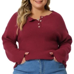 Agnes Orinda Women's Plus Size Oversized Round Neck Long Sleeve Button Knit Pullover Sweater Tops -Women Store GUEST 93d6c1b5 d960 4ee3 9a52 67e320a9652e