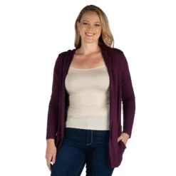 24seven Comfort Apparel Open Front Lightweight Hooded Plus Size Cardigan -Women Store GUEST 93eb4211 abb7 4c5d bbd1 054d6be6c29e
