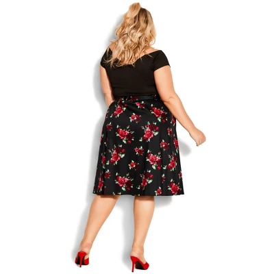Women's Plus Size Vintage Rose Skirt - Black | CITY CHIC 3 Women's Plus Size Vintage Rose Skirt - Black | CITY CHIC