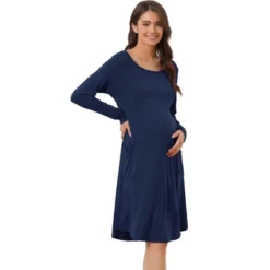 Cheibear Womens Casual Round Neck Maternity Long Sleeve Loungewear Dress With Pockets -Women Store GUEST 943dcc8d 6fd9 45bb 8450 2397e70a5be8