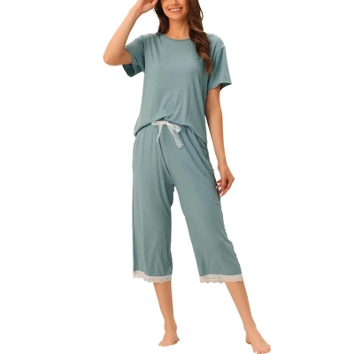 Cheibear Women's Modal Loose Summer Lace Trim Short Sleeve Carpri Pajama Set 10 Cheibear Women's Modal Loose Summer Lace Trim Short Sleeve Carpri Pajama Set - Image 8
