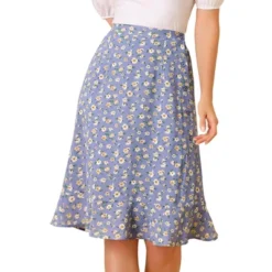 Allegra K Women's Floral Ruffle Elastic High Waist Button Flowy Split Midi Skirt -Women Store GUEST 953b4124 3b87 42c7 a693 611f440acee6