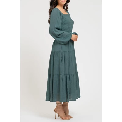 August Sky Women's Long Sleeve Smocked Midi Dress 4 August Sky Women's Long Sleeve Smocked Midi Dress - Image 2