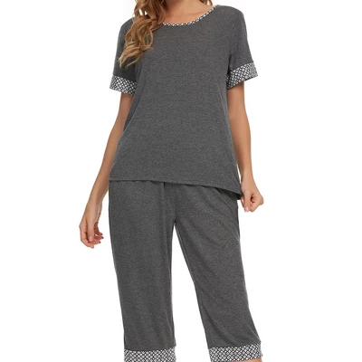 Cheibear Womens Round Neck Pajama Set With Capri Pants Casual Lounge Sleepwear 6 Cheibear Womens Round Neck Pajama Set With Capri Pants Casual Lounge Sleepwear - Image 4