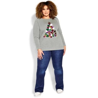 Women's Plus Size Sequin Sweat Top - Gray Marle | AVENUE 4 Women's Plus Size Sequin Sweat Top - Gray Marle | AVENUE - Image 2