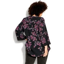 Women's Plus Size Pleat Zip Print Blouse - Aspen Bloom | AVENUE