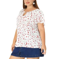 Agnes Orinda Women's Plus Size Keyhole Floral Chiffon Flared Sleeve Summer Trendy Peasant Tops -Women Store GUEST 9d486bfd 3956 4291 b137 f6d1fca293af
