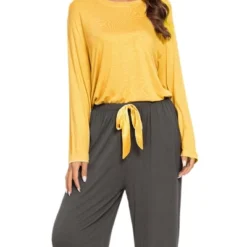 Cheibear Womens Pajama Set Soft Modal Contrast Color Long Sleeve Shirt And Pants Sleepwear 2pcs -Women Store GUEST 9d7d9042 dcc0 4efc 96a5 6a9dff4508db