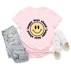 Simply Sage Market Women's Happy Days Ahead Smiley Face Short Sleeve Graphic Tee