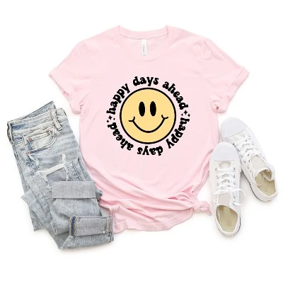 Simply Sage Market Women's Happy Days Ahead Smiley Face Short Sleeve Graphic Tee 3 Simply Sage Market Women's Happy Days Ahead Smiley Face Short Sleeve Graphic Tee