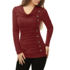 Allegra K Women's Cowl Neck Long Sleeves Buttons Decor Ruched Top 32 Allegra K Women's Cowl Neck Long Sleeves Buttons Decor Ruched Top -Women Store GUEST 9e95e4de d673 45ca 82ea 4db99fe39c94