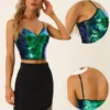 Allegra K Sequin Cami Top For Women's Spaghetti Strap Club Party Crop Tank Tops