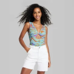 Women's Twist-Front Cut Out Tank Bodysuit - Wild Fable™