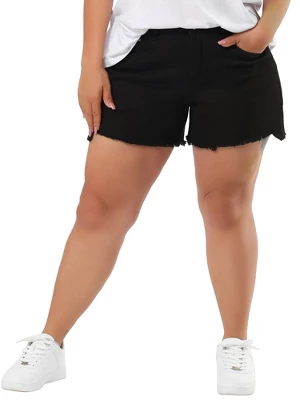 Agnes Orinda Women's Plus Size Denim Mid-Rise Stretchy Raw Hem Casual Jean Shorts 3 Agnes Orinda Women's Plus Size Denim Mid-Rise Stretchy Raw Hem Casual Jean Shorts