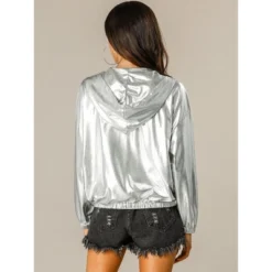 Allegra K Women's Holographic Shiny Long Sleeve Zipper Hooded Metallic Jacket -Women Store GUEST a0c9c672 53af 4c12 9707 ee2e43ae0322