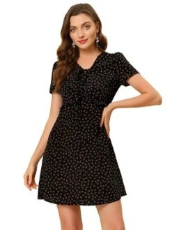 Allegra K Women's Floral Ruffle Trim Tie V Neck Shorts Sleeves Mini Dress 22 Allegra K Women's Floral Ruffle Trim Tie V Neck Shorts Sleeves Mini Dress -Women Store GUEST a28866ae 3608 456a 90ba dcffcc040f89