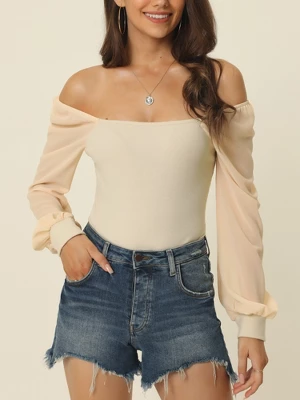 Seta T Women's Square Neck Sheer Long Sleeve Knit Bodysuit 3 Seta T Women's Square Neck Sheer Long Sleeve Knit Bodysuit