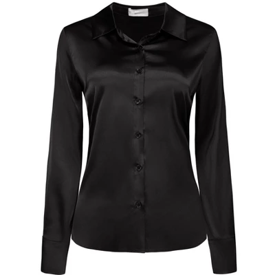 Hobemty Women's Point Collar Long Sleeves Button Down Satin Work Shirt 7 Hobemty Women's Point Collar Long Sleeves Button Down Satin Work Shirt - Image 5