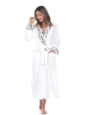 Womens Plus Leopard Print Cozy Lounge Robe - White Mark 3 Womens Plus Leopard Print Cozy Lounge Robe - White Mark