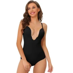 Allegra K Women's U Plunge Tummy Control Adjustable Straps Built-in Bra Full Leotard Jumpsuit Top -Women Store GUEST a5338836 c27e 4ecb 89b4 45a07d0efcfd