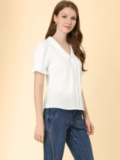 Allegra K Women's Pleated Short Sleeve V Neck Button Down Shirts 12 Allegra K Women's Pleated Short Sleeve V Neck Button Down Shirts -Women Store GUEST a663dfeb 2341 4eb5 94cd 822ea804f067