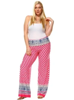 Women's Plus Size Border Printed Palazzo Pants - White Mark -Women Store GUEST a6719253 8fae 453b 9068 068b4f4bb4ea