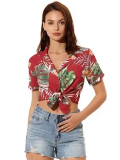Allegra K Women's Hawaiian Floral Leaves Printed Short Sleeve Button Down Vintage Beach Shirt -Women Store GUEST a6db0d2e f469 4aa6 9bb9 40312a945384