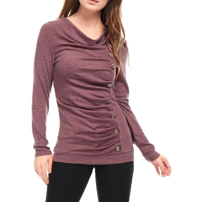 Allegra K Women's Cowl Neck Long Sleeves Buttons Decor Ruched Top 12 Allegra K Women's Cowl Neck Long Sleeves Buttons Decor Ruched Top - Image 10